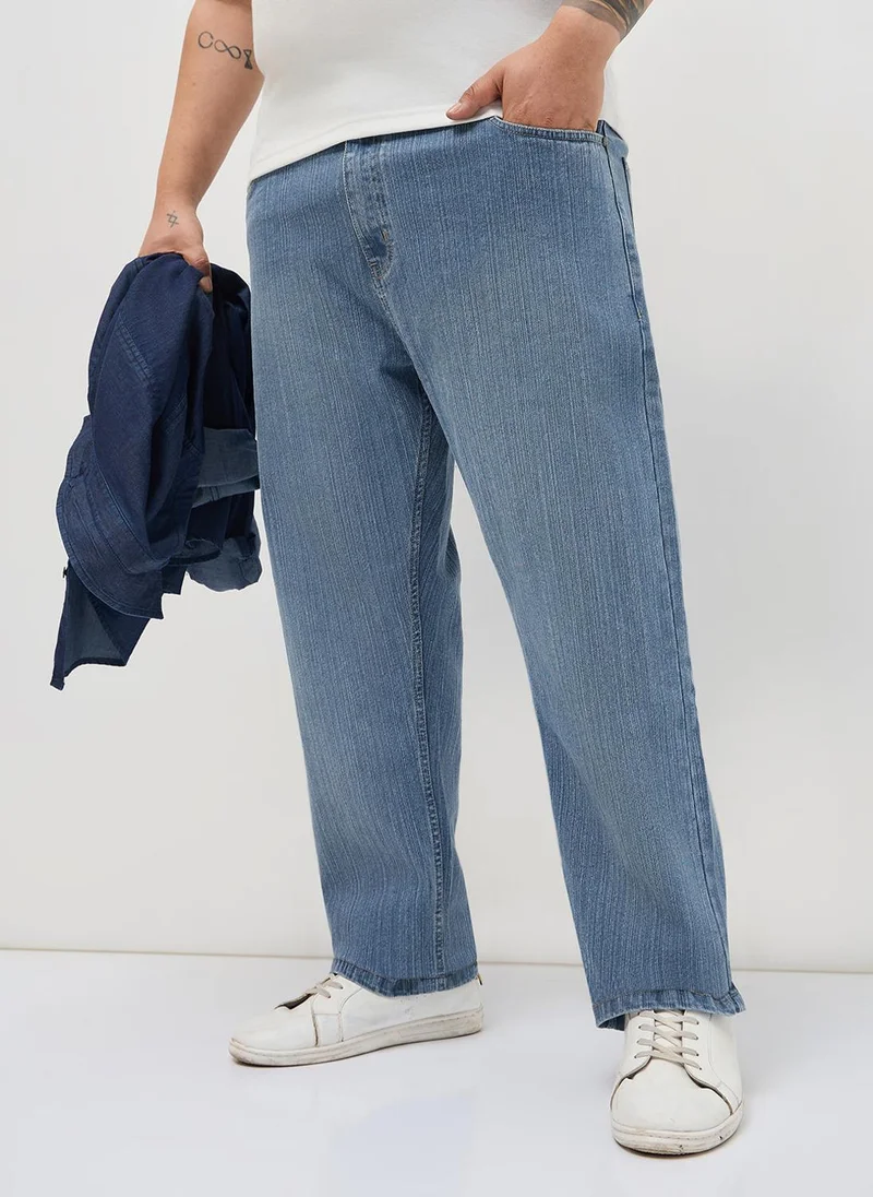 أوربانو فاشن Urbano Plus Men's Light Blue Straight Fit Washed Denim Jeans Stretchable